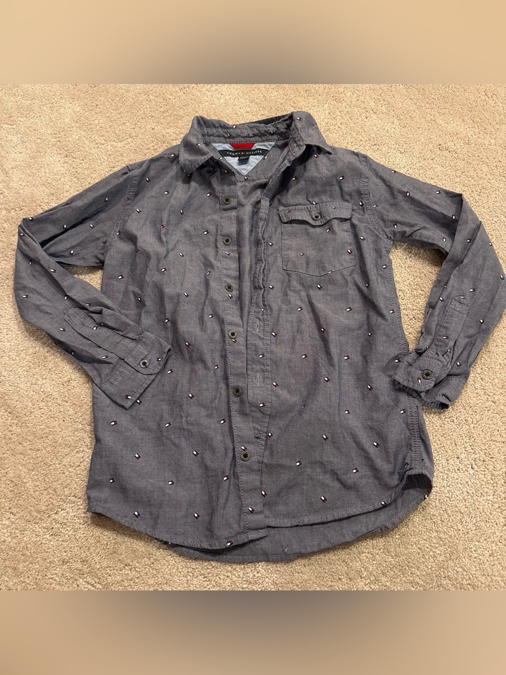 Tommy Hilfiger Boy’s Button-Down Shirt with Micro Flag Print
